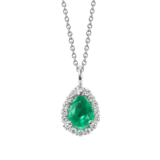 3.50 Carats Green Emerald With Diamond Gemstone Pendant White Gold 14K