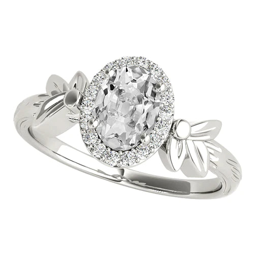 3.50 Carats Halo Oval Old European Real Diamond Ring Leaf Style Gold