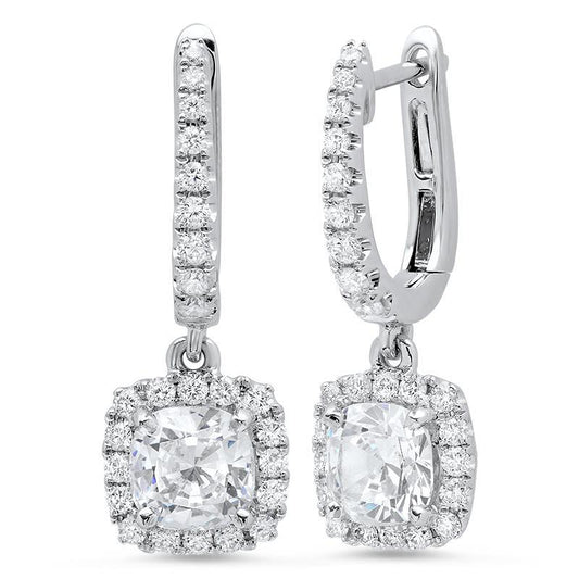3.50 Carats Jewelry Cushion And Round Halo Real Diamond Dangle Earring