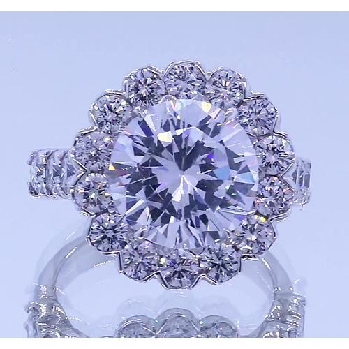 3.50 Carats Natural Diamond Round Halo Anniversary Ring White Gold 14K