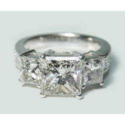 3.50 Carats Princess Cut Real Diamond 3 Stone Engagement Ring New