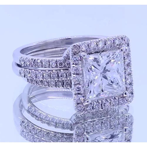 3.50 Carats Princess Cut Real Diamond Halo Fancy Ring White Gold 14K