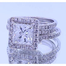 3.50 Carats Princess Cut Real Diamond Halo Fancy Ring White Gold 14K