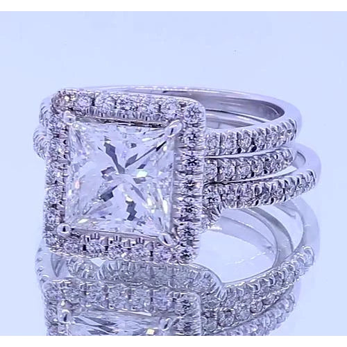 3.50 Carats Princess Cut Real Diamond Halo Fancy Ring White Gold 14K