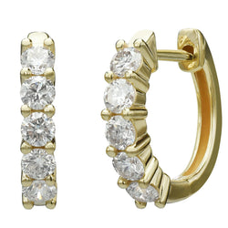 3.50 Carats Prong Set Round Real Diamonds Hoop Earrings Yellow Gold 14K