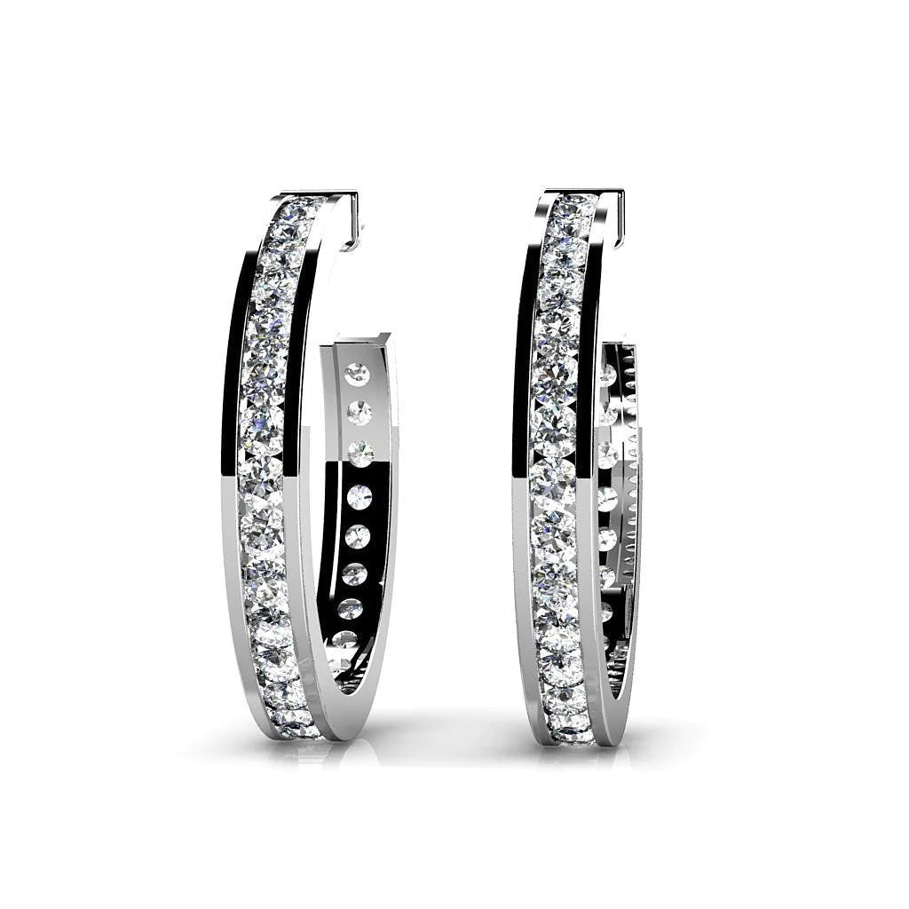 3.50 Carats Real Brilliant Cut Diamonds Hoop Earrings Gold White 14K
