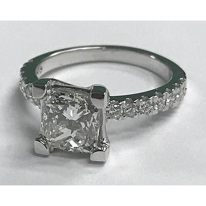 3.50 Carats Real Princess Cut Diamond Ring With Accents White Gold 14K