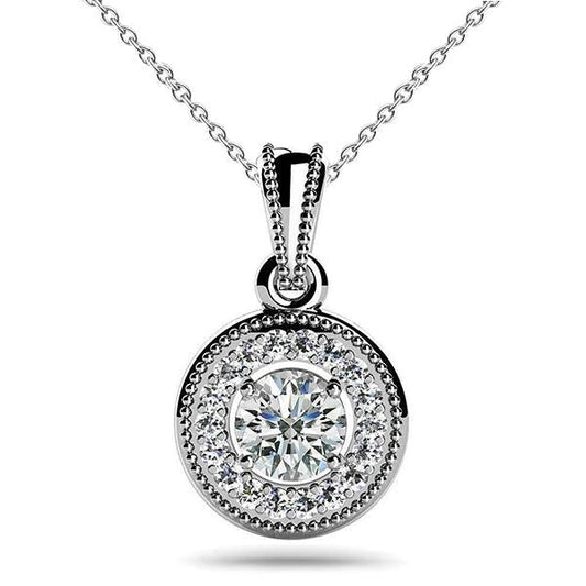 3.50 Carats Round Cut Natural Diamonds Circle Pendant Necklace White Gold 14K