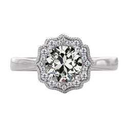 3.50 Carats Round Old Miner Real Diamond Halo Ring Flower Style