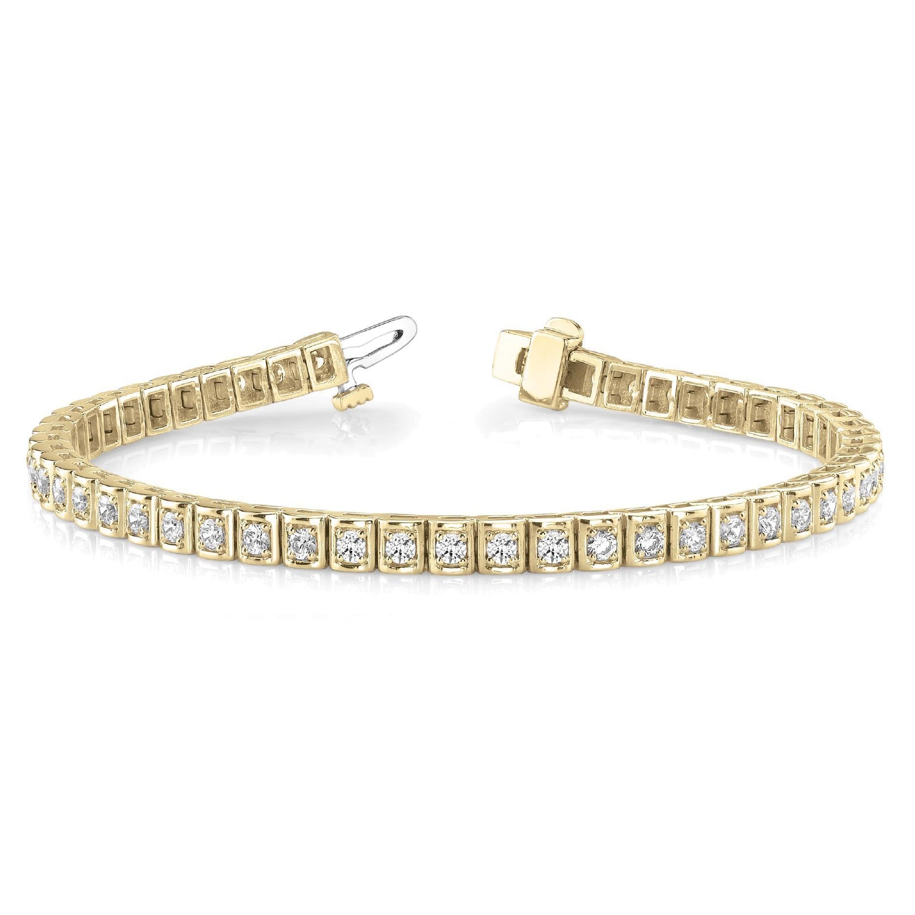 3.50 Carats Round Real Diamond Tennis Bracelet Yellow Gold 14K