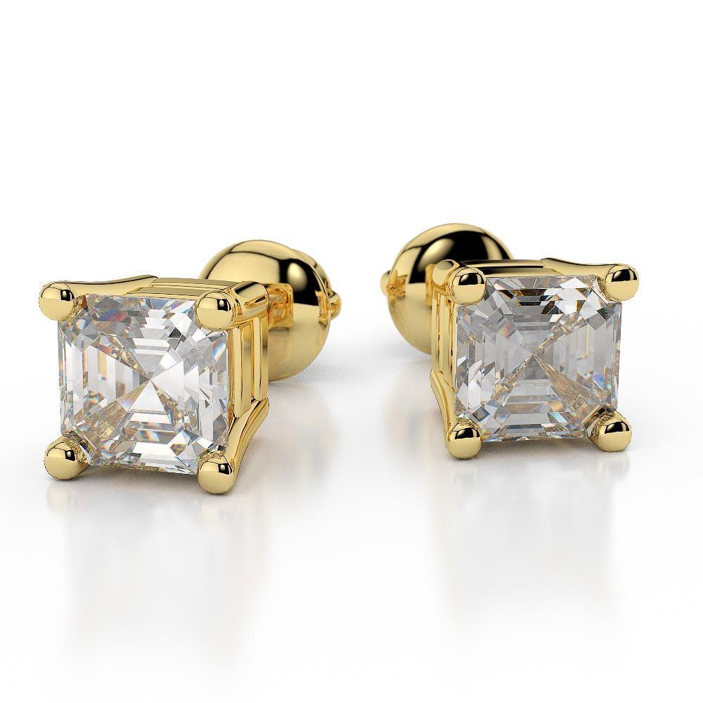3.50 Carats Sparkling Asscher Cut Real Diamonds Studs Earrings YG 14K