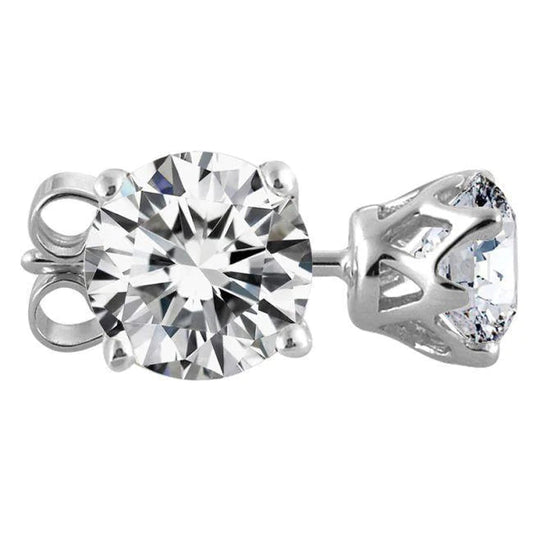 3.50 Carats Sparkling Round Cut Natural Diamonds Stud Earrings Crown Setting