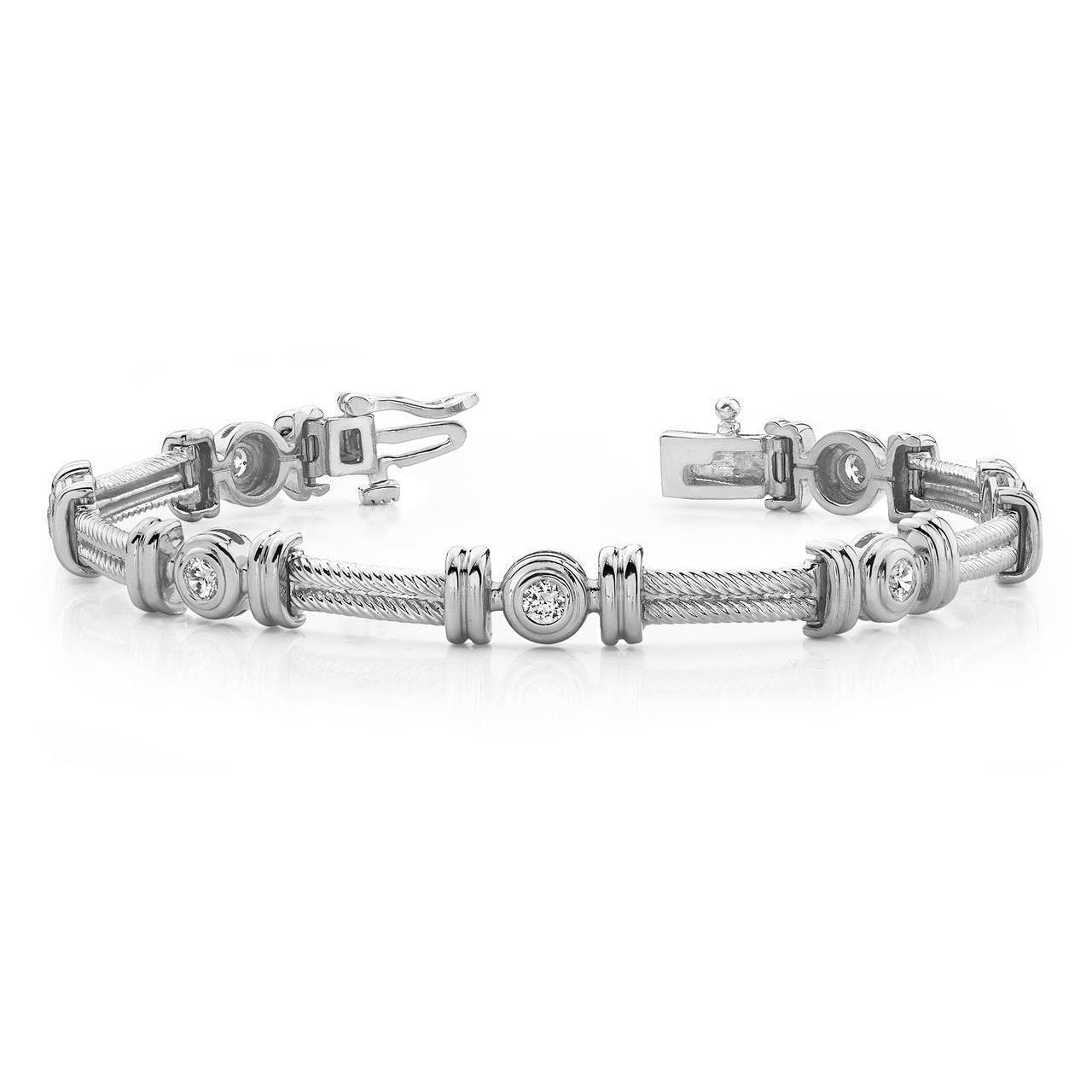 3.50 Carats Twisted Rope Link Round Genuine Diamonds Bracelet White Gold 14K