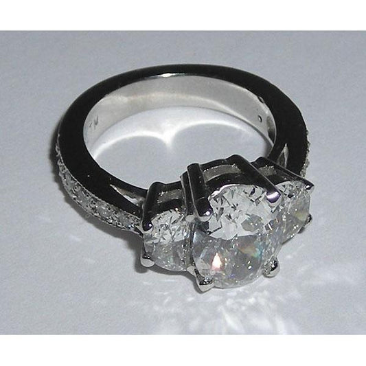 3.50 Carats White Gold Oval Real Diamond Engagement Ring Three Stone