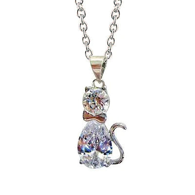 3.50 Ct. Round & Pear Real Diamond Memorable Cat Pin Pendant Gold White 14K