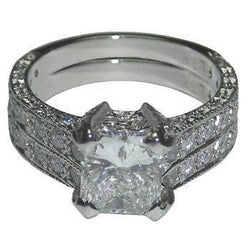 3.50 Cts  Genuine Diamond Engagement Ring And Band Set White Gold 14K