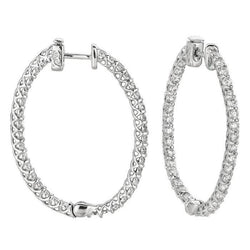 3.51 Carat Real Diamonds 5 Pointer Hoop Earrings White Gold 14K New Earring