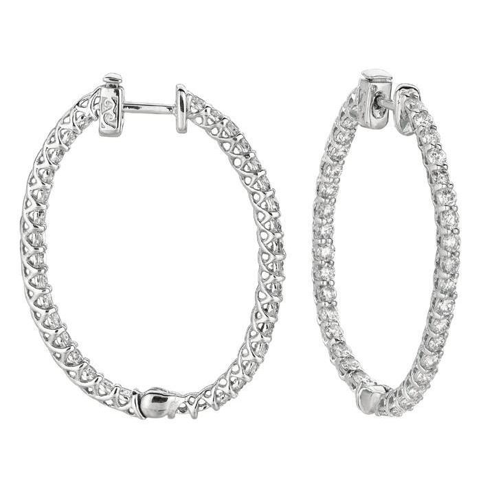 3.51 Carat Real Diamonds 5 Pointer Hoop Earrings White Gold 14K New Earring