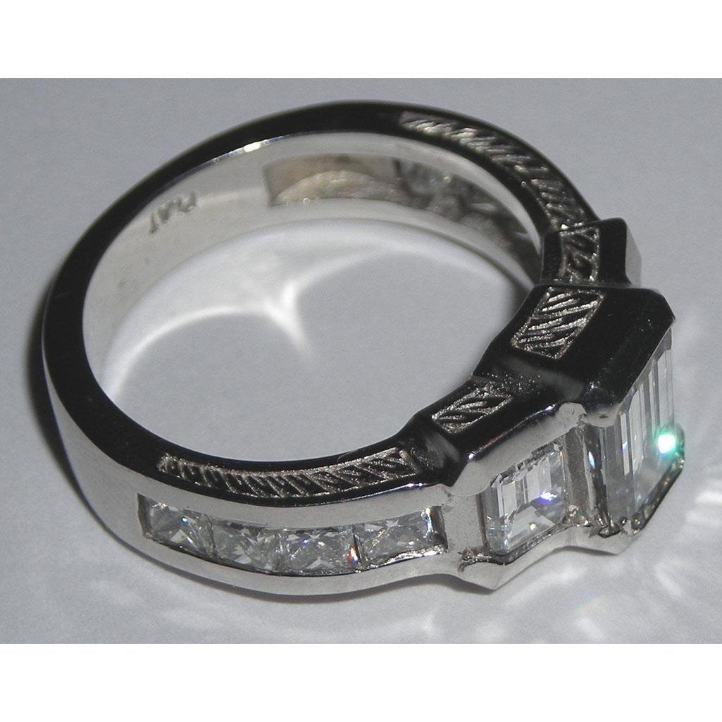 3.51 Carats Gold Emerald Three Stone Real Diamond Engagement Ring New 3