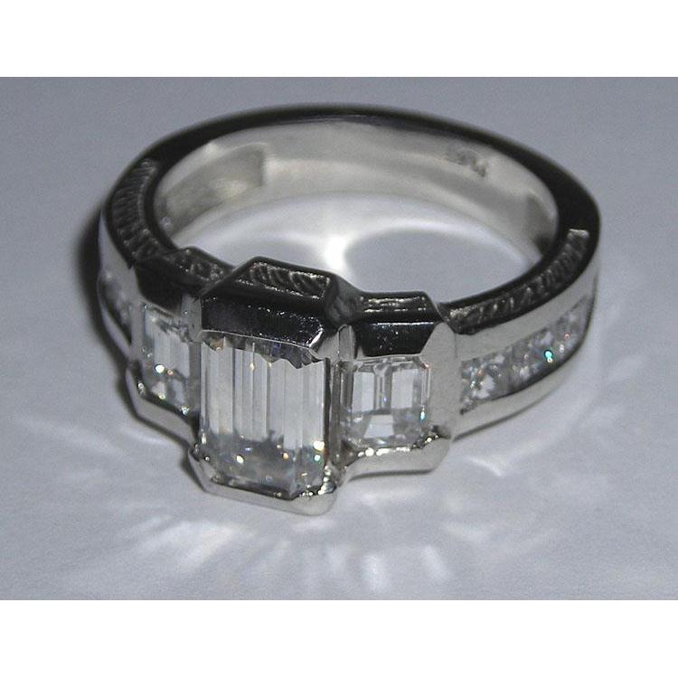 3.51 Carats Gold Emerald Three Stone Real Diamond Engagement Ring New 4