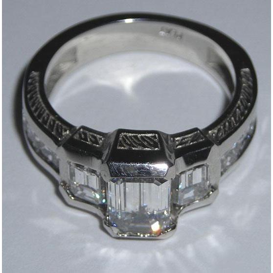 3.51 Carats Gold Emerald Three Stone Real Diamond Engagement Ring New