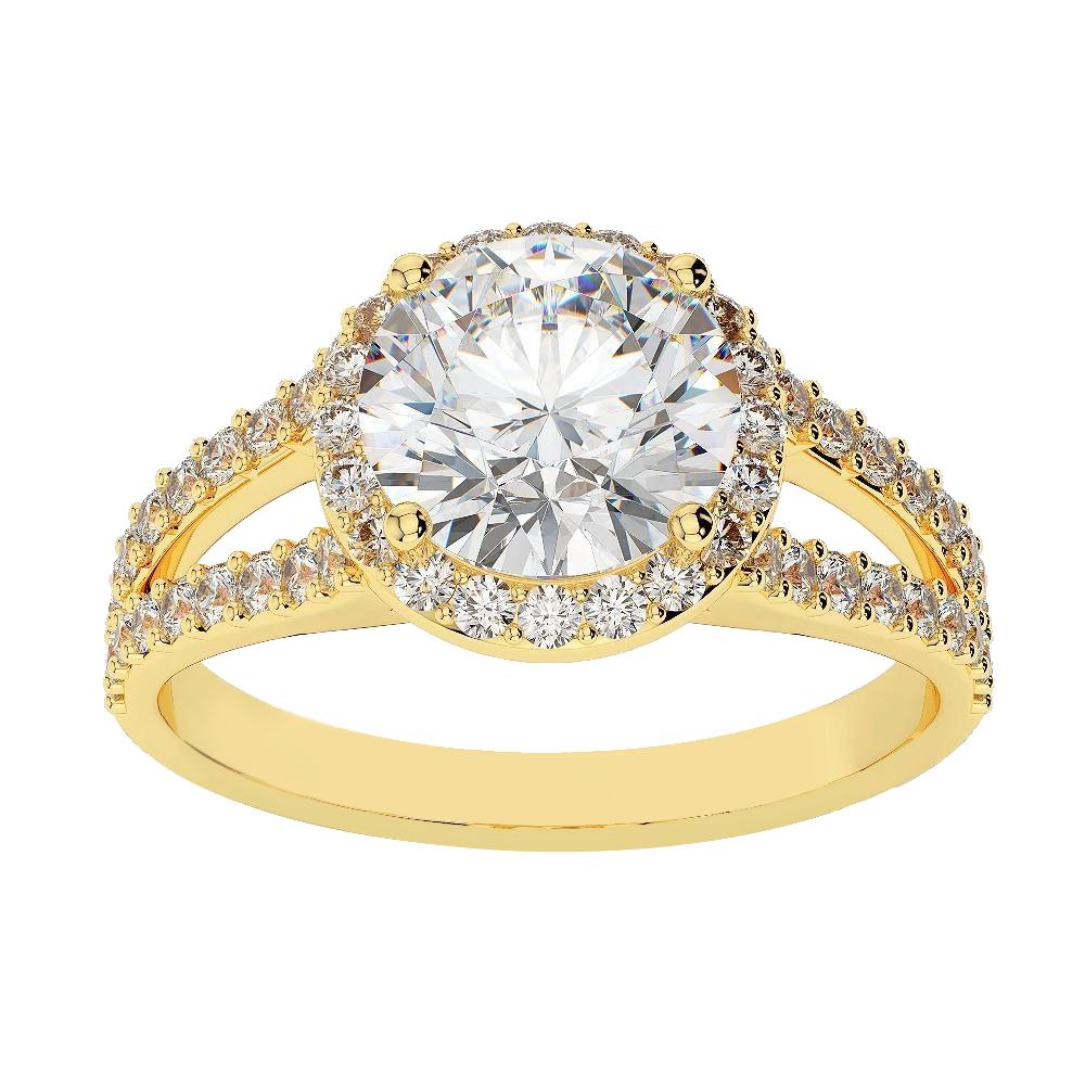 3.60 Carats Halo Round Genuine Diamond Ring Yellow Gold