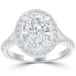 3.60 Carats Oval Real Diamond Halo Engagement Ring New