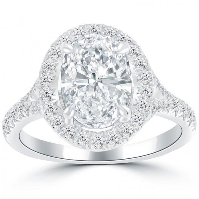 3.60 Carats Oval Real Diamond Halo Engagement Ring New