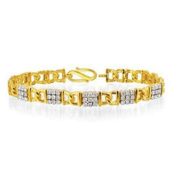 3.60 Carats Prong Set Small Genuine Diamonds Men's Bracelet 14K Yellow Gold