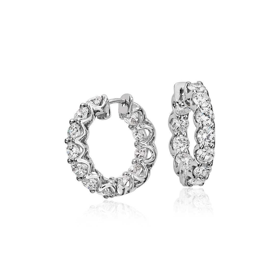 3.60 Carats Round Brilliant Cut Genuine Diamonds Lady Hoop Earrings 14K Gold