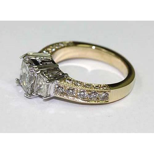 3.65 Carat Vintage Style Three Stone Natural Diamond Ring 