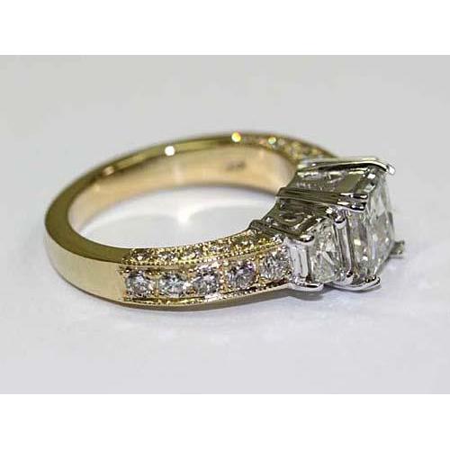  Vintage Style Three Stone Natural Diamond Ring Two Tone 14K