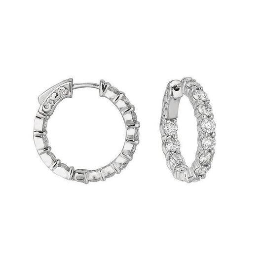 3.70 Carat Round Brilliant Natural Diamond 15 Pointer Hoop Pair Earring WG 14K