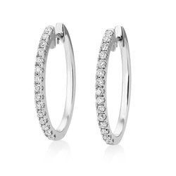 3.70 Carats Prong Set Genuine Round Diamonds Lady Hoop Earrings Gold White