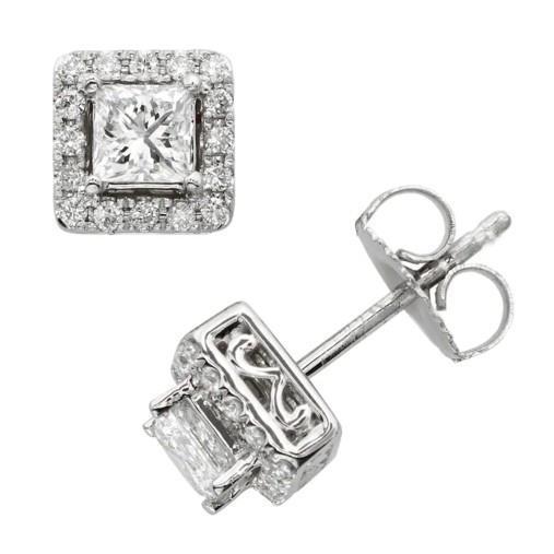 3.70 Carats Sparkling Real Diamonds Lady Stud Halo Earrings 14K White Gold