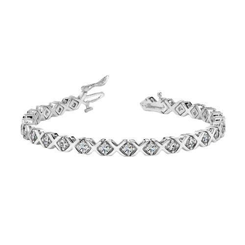 3.75 Carats Genuine Round Diamond X Style Tennis Bracelet White Gold 14K