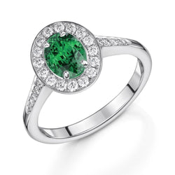 3.75 Carats Green Emerald And Natural Earth Mined Diamonds Engagement Ring White Gold 14K New
