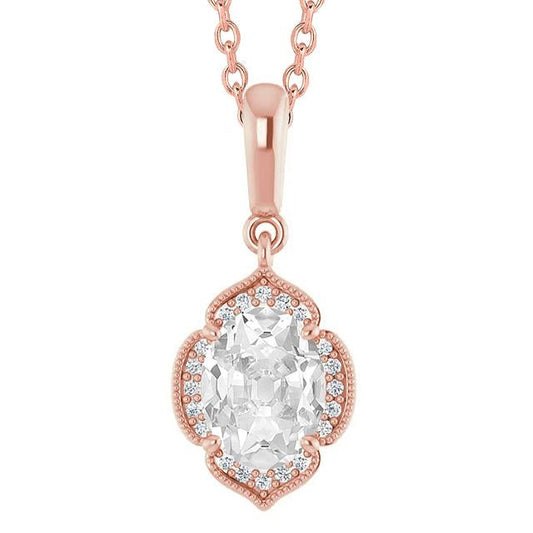 3.75 Carats Halo Natural Diamond Pendant Oval Old Miner Slide Flower Style