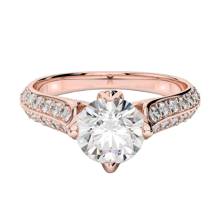 3.75 Carats Round Cut Real Diamonds Engagement Ring New Rose Gold 14K
