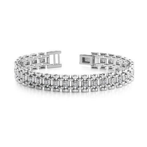 3.75 Carats Round Prong Set Genuine Diamond Men Bracelet White Gold 14K