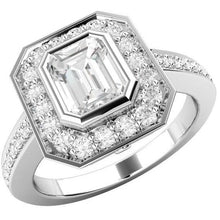 3.75 Ct Emerald And Round Cut Real Diamond Ring Halo White Gold