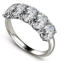 3.75 Ct Oval Cut Real Diamond 5 Stone Half Eternity Band Gold Jewelry