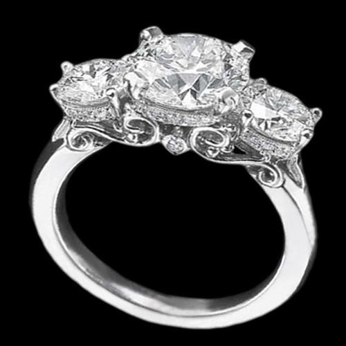 3.75 Cts White Gold Tulip Style Real Diamond Three Stone Engagement Ring