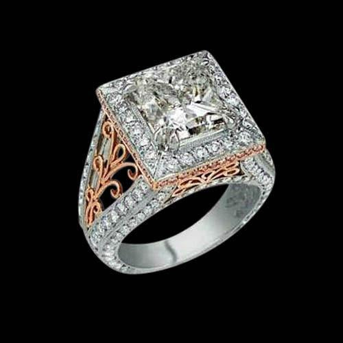 3.76 Ct. Genuine Diamonds Engagement Fancy Ring Halo Two Tone Gold New