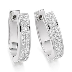 3.8 Ct Small Princess Genuine Cut Diamond Hoop Earring 14K White Gold