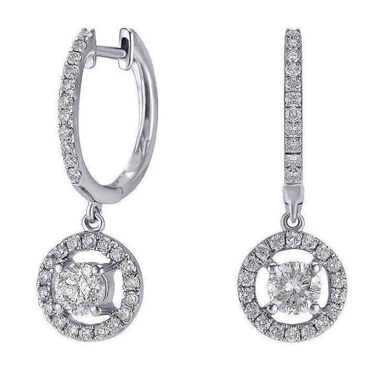 3.80 Carats Brilliant Cut Real Diamonds Lady Dangle Earrings White Gold
