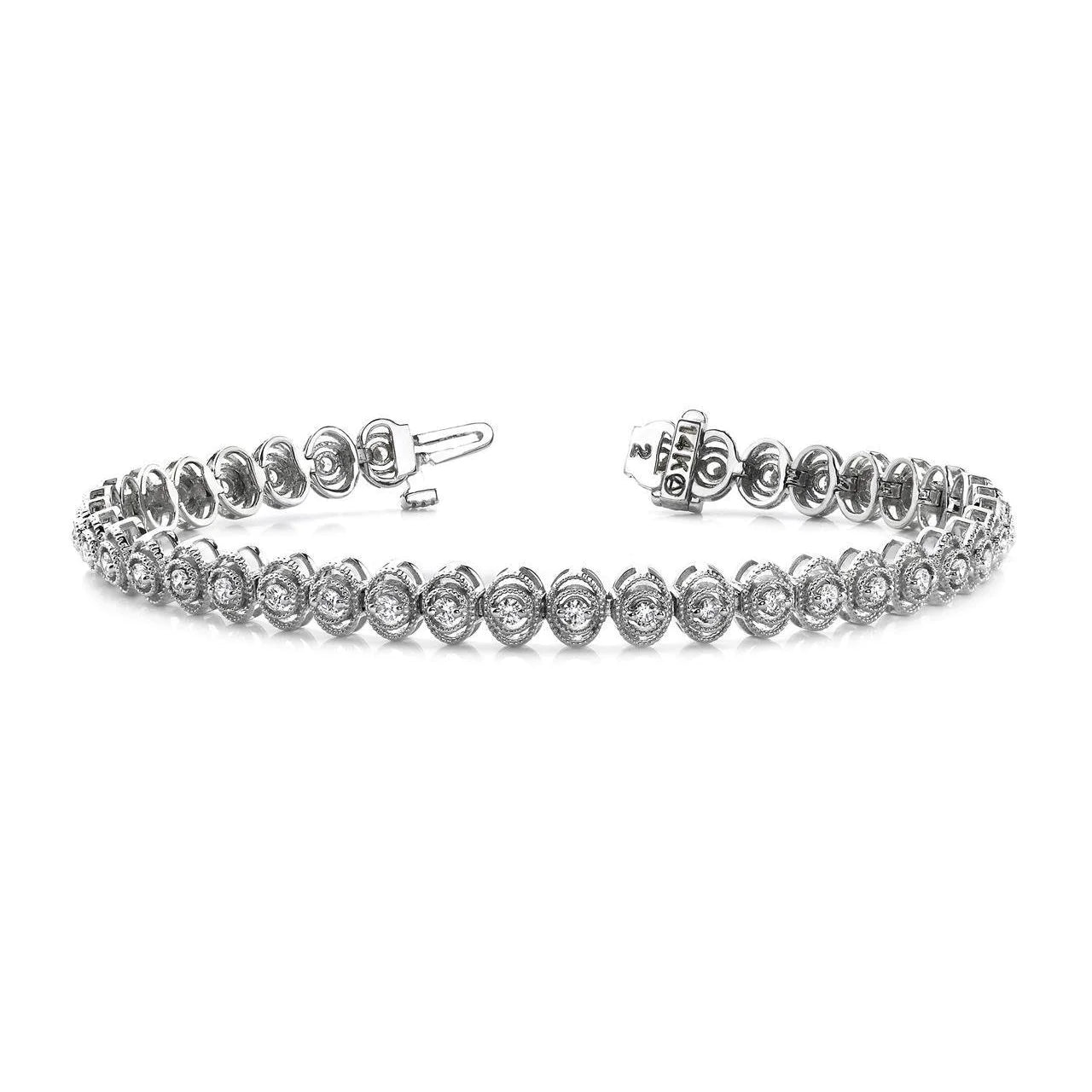 3.80 Carats Vintage Oval Style Link Real Diamond Bracelet 14K White Gold