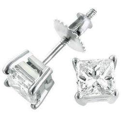 3.80 Ct Princess Cut Real Diamonds Women Studs Earrings White Gold