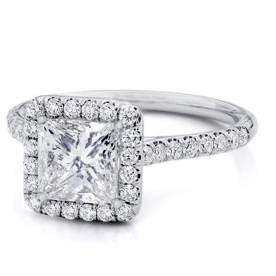 3.85 Carats Real Diamond Anniversary Halo Ring White Gold