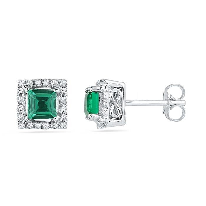 3.90 Carats Green Emerald With Diamond Pave Stud Earrings Halo